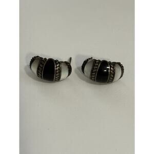 Vintage Sterling Silver Onyx & MOP Earrings Black White